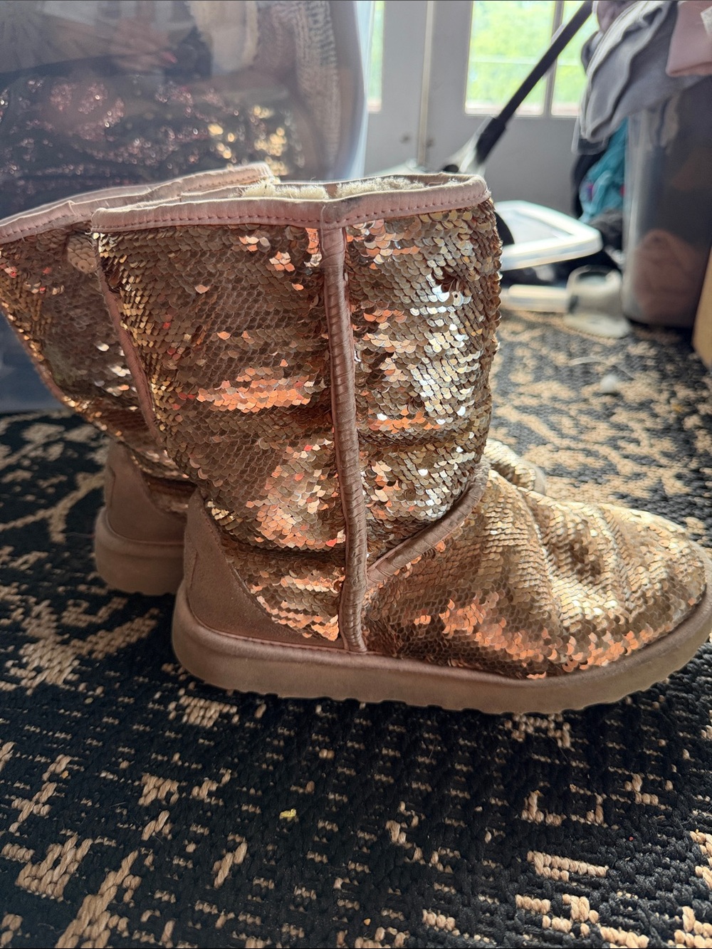 UGG Sequin Mid-Calf Boots in Rose Gold